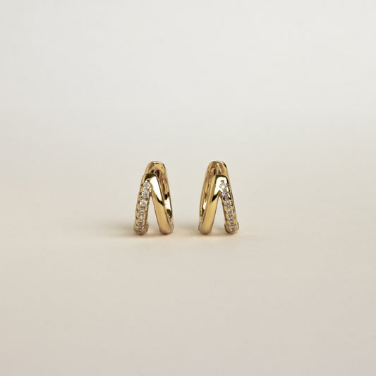 Double Hoop Huggie Earrings by Caitlyn Minimalist • Pave Gold Huggie Hoops • Diamond Earrings • Bridesmaid, Wedding Earrings